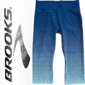 BROOKS Running Streaker Teal Aqua Ombre Capri Legging | Medium